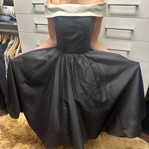 Vintage Off the Shoulder Victor Costa Black and White Dress